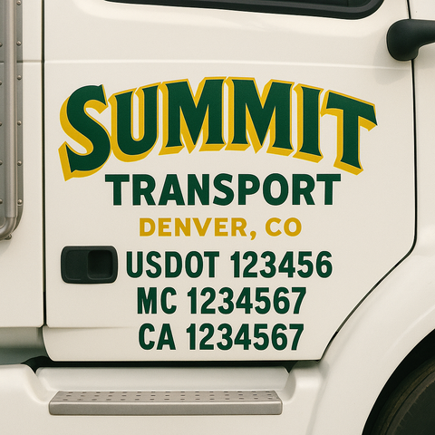 Custom Designed USDOT Truck Door Decal Lettering Signs For Semi-Trucks & Work Trucks (Set of 2)