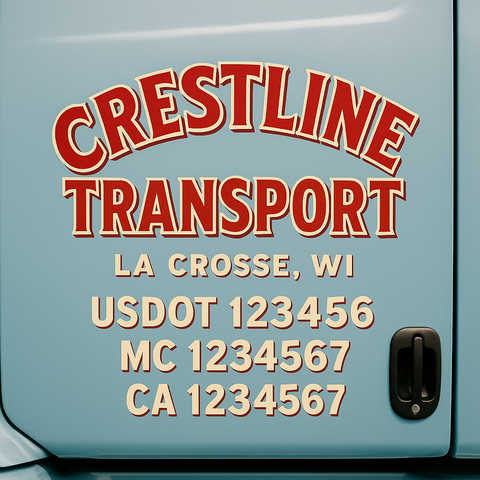 Custom Designed USDOT Truck Door Decal Lettering Signs For Semi-Trucks & Work Trucks (Set of 2)