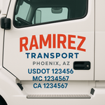 Custom Designed USDOT Truck Door Decal Lettering Signs For Semi-Trucks & Work Trucks (Set of 2)