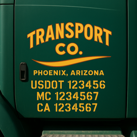 Custom Designed USDOT Truck Door Decal Lettering Signs For Semi-Trucks & Work Trucks (Set of 2)