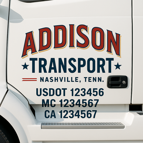 Custom Designed USDOT Truck Door Decal Lettering Signs For Semi-Trucks & Work Trucks (Set of 2)
