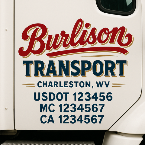 Custom Designed USDOT Truck Door Decal Lettering Signs For Semi-Trucks & Work Trucks (Set of 2)