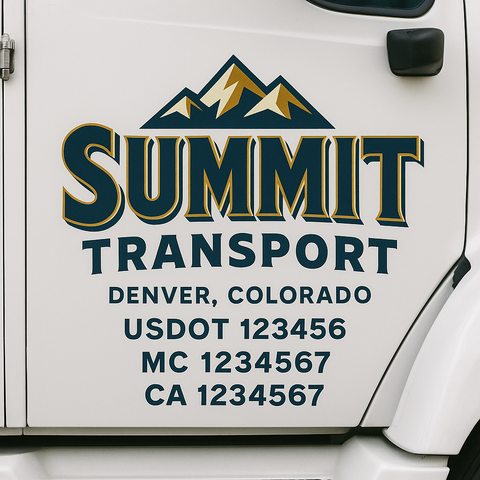 Custom Designed USDOT Truck Door Decal Lettering Signs For Semi-Trucks & Work Trucks (Set of 2)