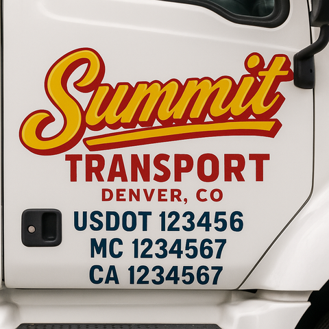 Custom Designed USDOT Truck Door Decal Lettering Signs For Semi-Trucks & Work Trucks (Set of 2)