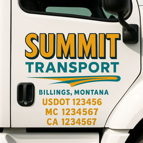 Custom Designed USDOT Truck Door Decal Lettering Signs For Semi-Trucks & Work Trucks (Set of 2)