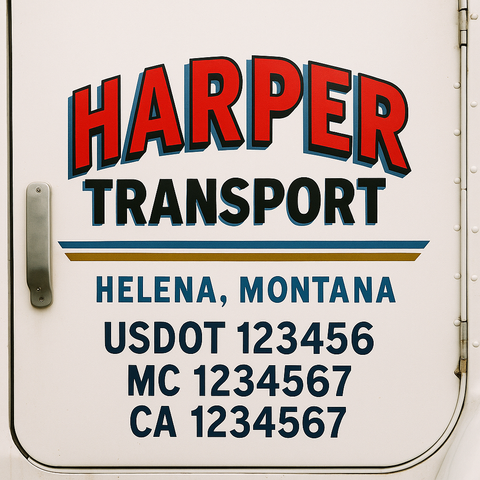 Custom Designed USDOT Truck Door Decal Lettering Signs For Semi-Trucks & Work Trucks (Set of 2)