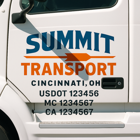 Custom Designed USDOT Truck Door Decal Lettering Signs For Semi-Trucks & Work Trucks (Set of 2)