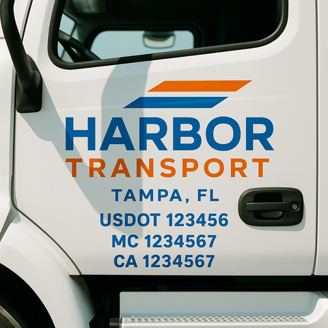 Custom Designed USDOT Truck Door Decal Lettering Signs For Semi-Trucks & Work Trucks (Set of 2)