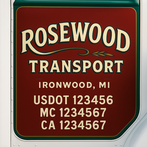 Custom Designed USDOT Truck Door Decal Lettering Signs For Semi-Trucks & Work Trucks (Set of 2)