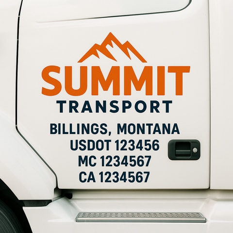 Custom Designed USDOT Truck Door Decal Lettering Signs For Semi-Trucks & Work Trucks (Set of 2)