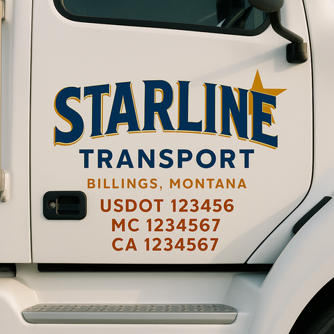 Custom Designed USDOT Truck Door Decal Lettering Signs For Semi-Trucks & Work Trucks (Set of 2)