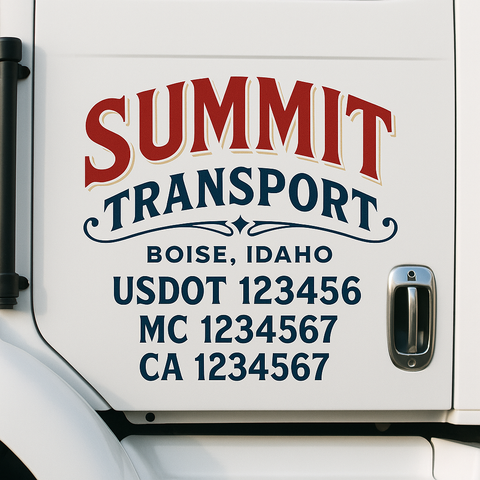 Custom Designed USDOT Truck Door Decal Lettering Signs For Semi-Trucks & Work Trucks (Set of 2)