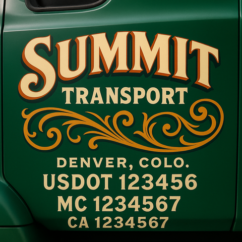 Custom Designed USDOT Truck Door Decal Lettering Signs For Semi-Trucks & Work Trucks (Set of 2)