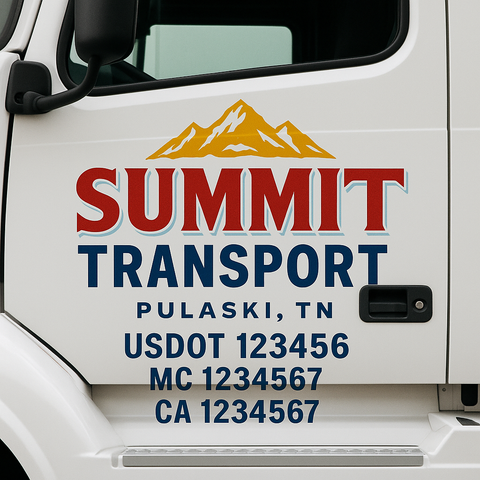 Custom Designed USDOT Truck Door Decal Lettering Signs For Semi-Trucks & Work Trucks (Set of 2)