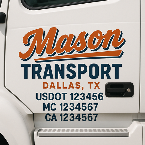 Custom Designed USDOT Truck Door Decal Lettering Signs For Semi-Trucks & Work Trucks (Set of 2)