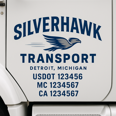 Custom Designed USDOT Truck Door Decal Lettering Signs For Semi-Trucks & Work Trucks (Set of 2)