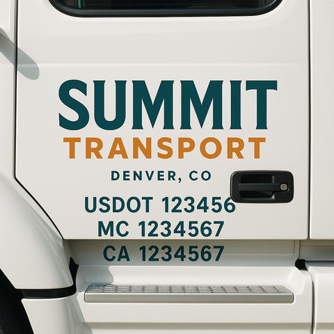 Custom Designed USDOT Truck Door Decal Lettering Signs For Semi-Trucks & Work Trucks (Set of 2)