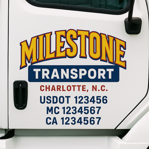 Custom Designed USDOT Truck Door Decal Lettering Signs For Semi-Trucks & Work Trucks (Set of 2)