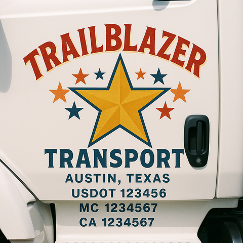 Custom Designed USDOT Truck Door Decal Lettering Signs For Semi-Trucks & Work Trucks (Set of 2)