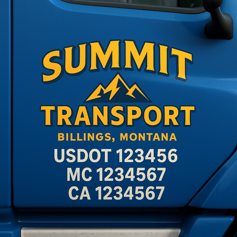 Custom Designed USDOT Truck Door Decal Lettering Signs For Semi-Trucks & Work Trucks (Set of 2)