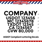 company name with usdot mc txdot ca gvw decal 