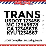 transport company name with usdot mc ca kyu lettering decal