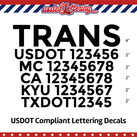 transport company name with usdot mc ca kyu txdot lettering decal