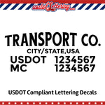 transport company with usdot mc truck decal