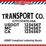 trucking company name with usdot mc ca lettering