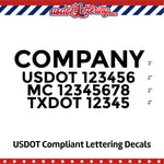 trucking company name decal with usdot mc txdot sticker