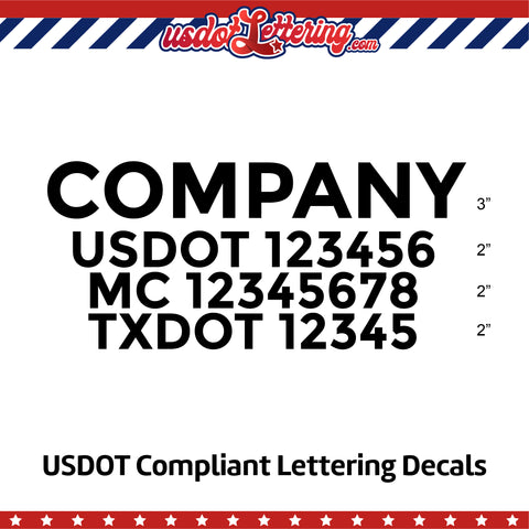 trucking company name decal with usdot mc txdot sticker