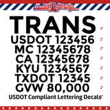 transport company name with usdot mc ca kyu txdot gvw lettering decal