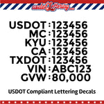 usdot mc kyu ca txdot vin gvw decal