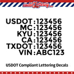 usdot mc kyu ca txdot vin number decal