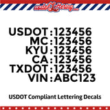 usdot mc kyu ca txdot vin number decal