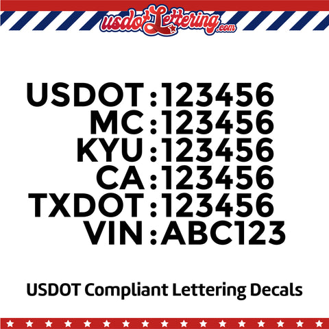 usdot mc kyu ca txdot vin number decal