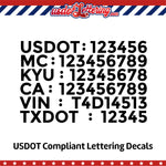 usdot mc kyu ca vin txdot number decal