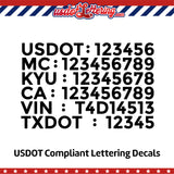 usdot mc kyu ca vin txdot number decal