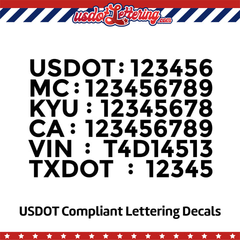 usdot mc kyu ca vin txdot number decal