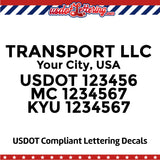 transport company name with location usdot mc kyu lettering decal