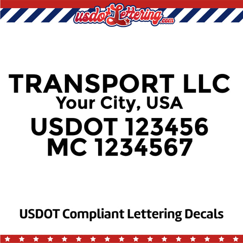 transport company with city usdot mc lettering decal