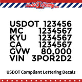 usdot mc kyu ca gvw vin lettering decal