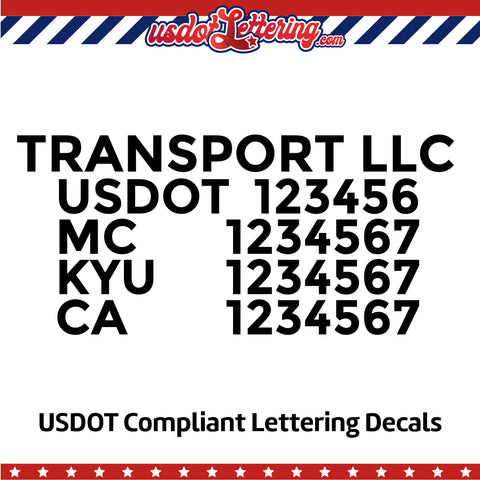 transport company name with usdot mc kyu ca number decal