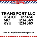 transport company usdot mc kyu lettering decal