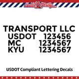 transport company usdot mc kyu lettering decal