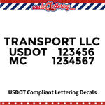 transport company name with usdot mc lettering decal