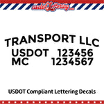 arched transport company name with usdot mc lettering decal