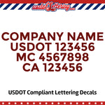 company name with usdot mc ca lettering decal