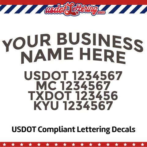 arched business name with usdot mc txdot kyu lettering decal