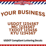 arched business name with usdot mc txdot kyu lettering decal